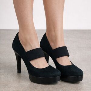 Pedro Garcia Black Suede Round Toe Platform Heels